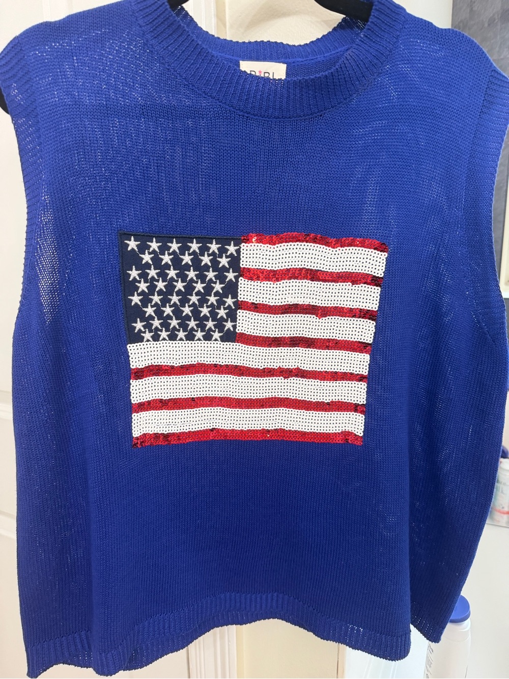 NWOT BIBI American Flag Sequin Lightweight Sweater Knit Tank Top Large